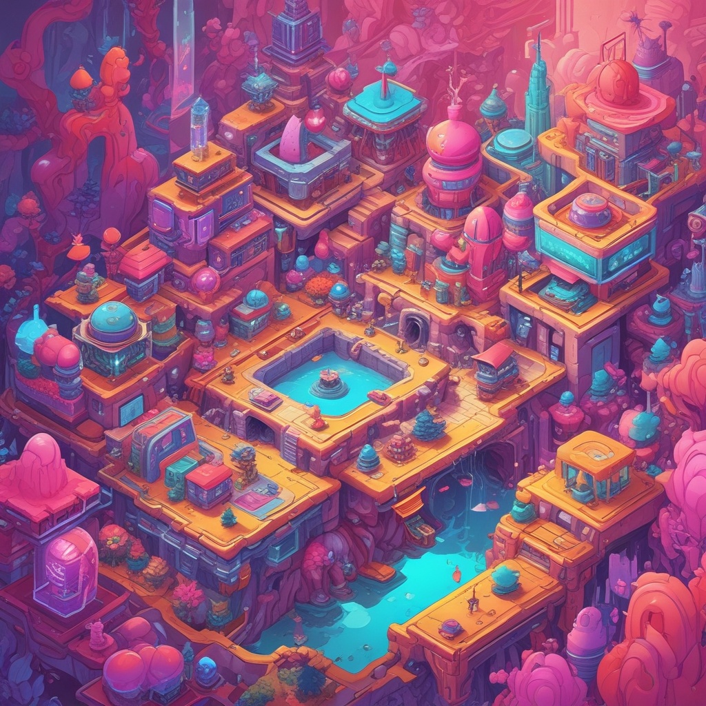 Screenshot of a vibrant cyber-cute game world